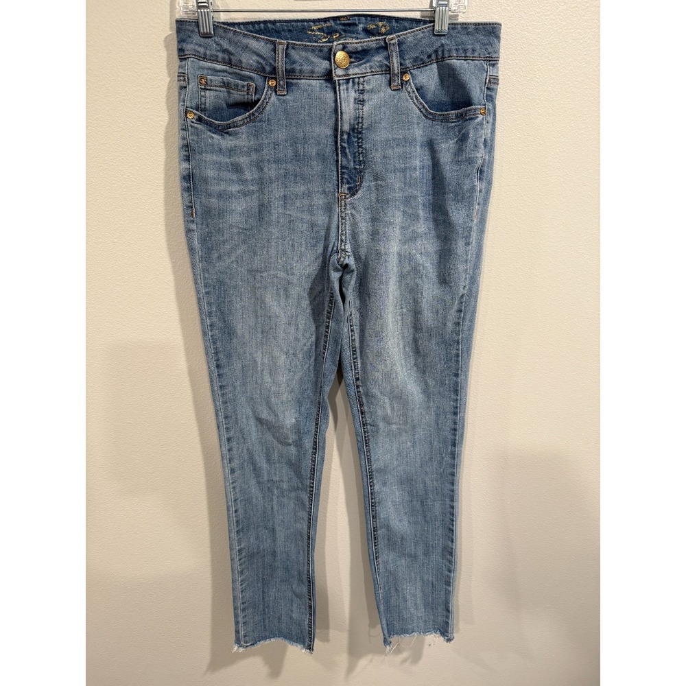 Seven7 Weekend Jeans Women's 8 Blue Denim Stretch Frayed‎ Hem Slim Fit 5 Pockets